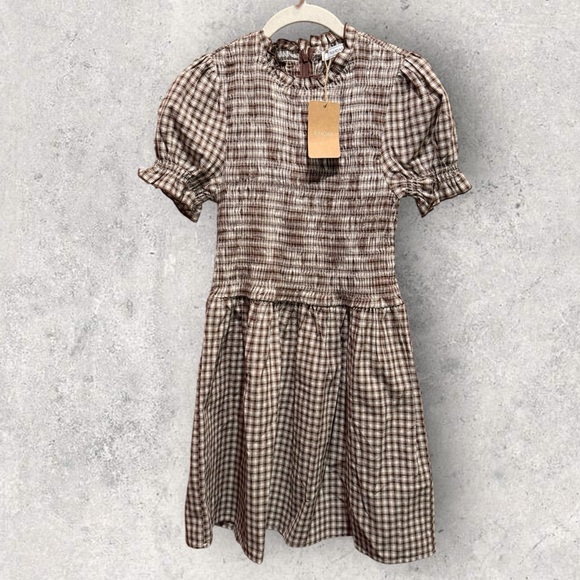 NWT RIHOAS Coffee Gingham Mini Dress - Picture 2 of 15